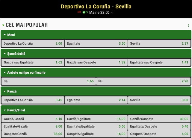 Predictii Deportivo la Coruna – Sevilla (05.12.2015)